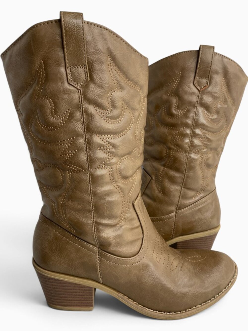 Charles Albert Taupe Brown Faux Leather Cowboy Western Cowgirl Boots Women's 8